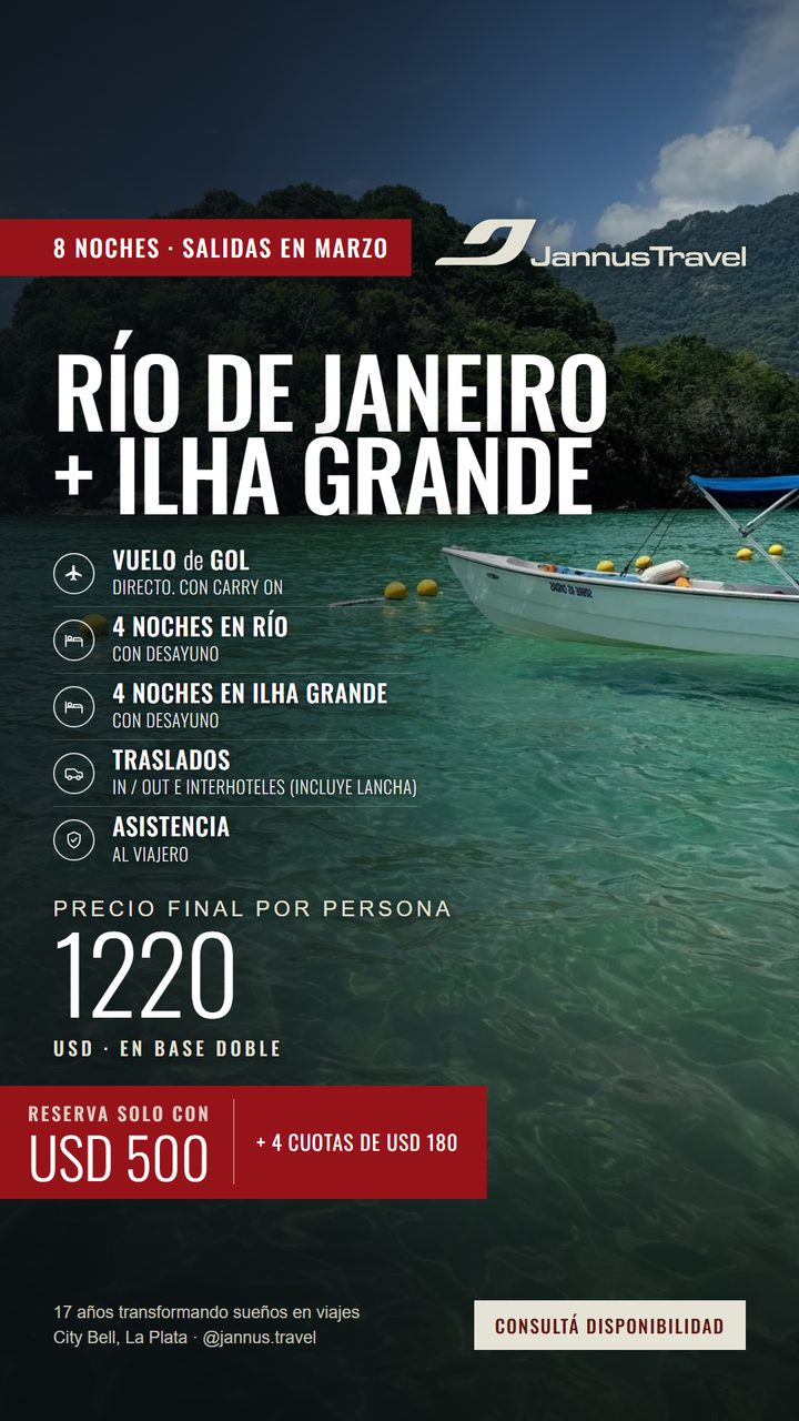 Flyer de la promoción de Río de Janeiro + Ilha Grande